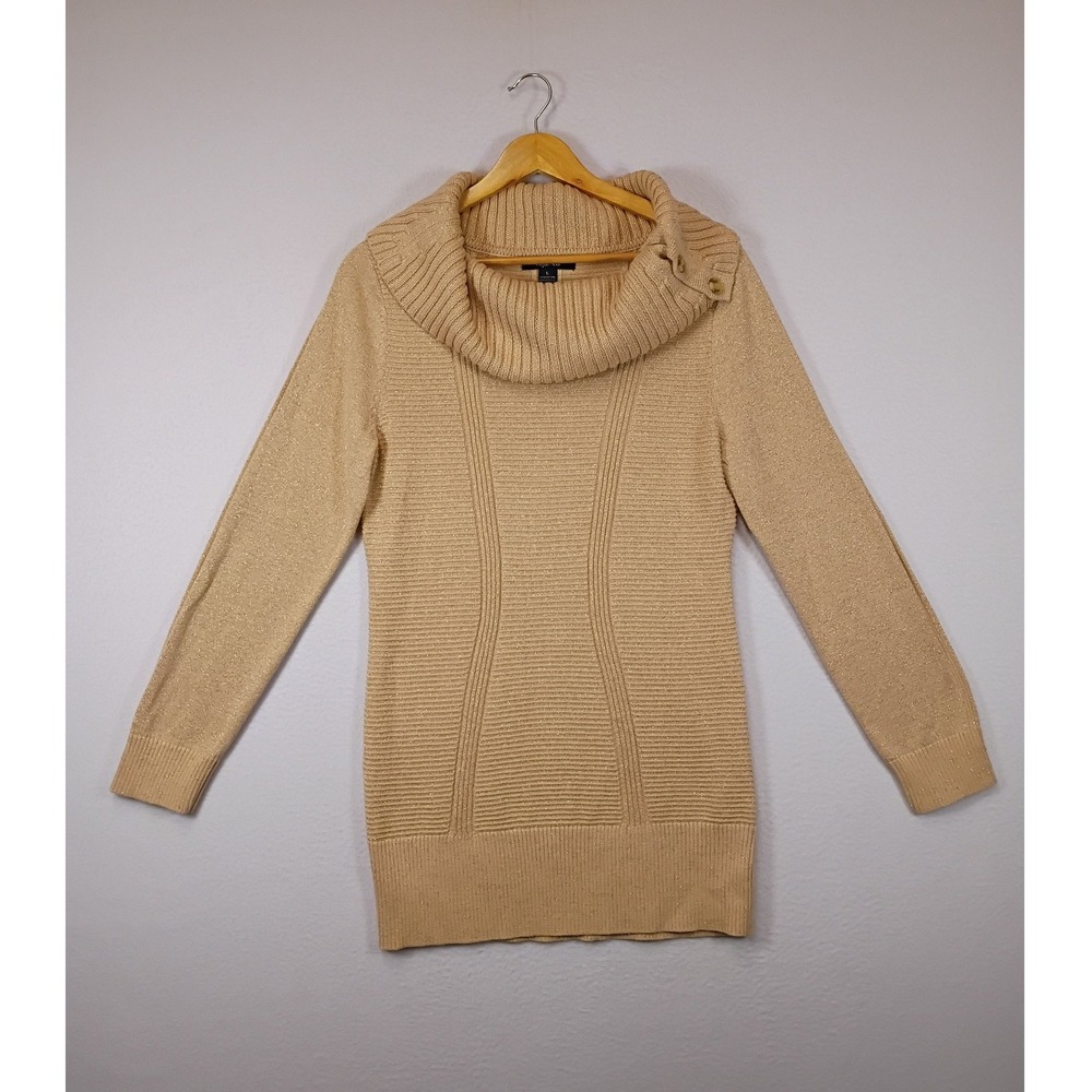 Shimmer Metallic Style & Co Womens Large‎ Beige Cowl Neck Button Detail Sweater